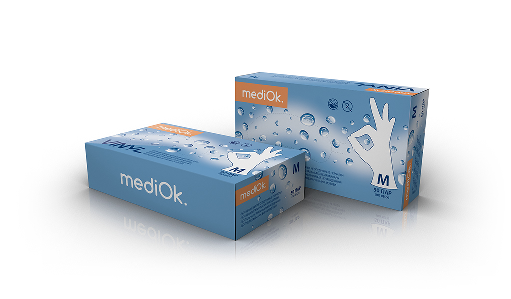 MEDIOK  Перчатки виниловые неопудр. 100 шт в упаковке M